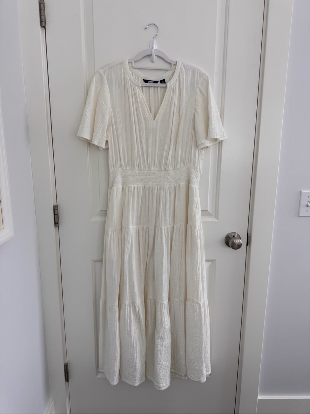 Lands’ End Women’s Cream Tiered Midi Dress